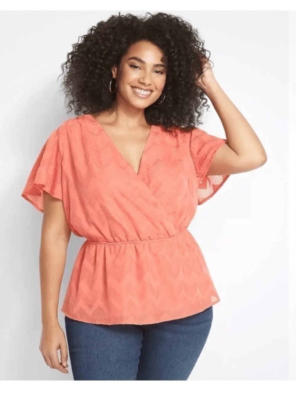 Lane Bryant Coral V-Neck Chevron Peplum Top- Size 18/20